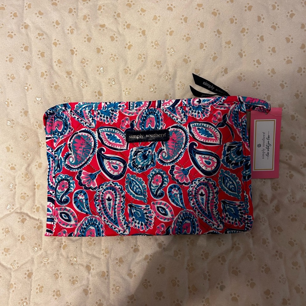 Simply Southern Blue and Red Cosmetic Bag with Paisley Design